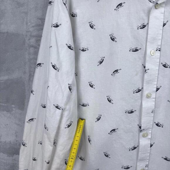 Banana Republic Slim Fit Linen Cotton Shirt Sz XL White Turtle Print Long Sleeve - Picture 5 of 10